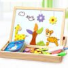Wooden Magnetic Puzzle Toys Children 3D Puzzle Box Figure Animals Circus Writing Drawing Board Learning Education Toys For Kids